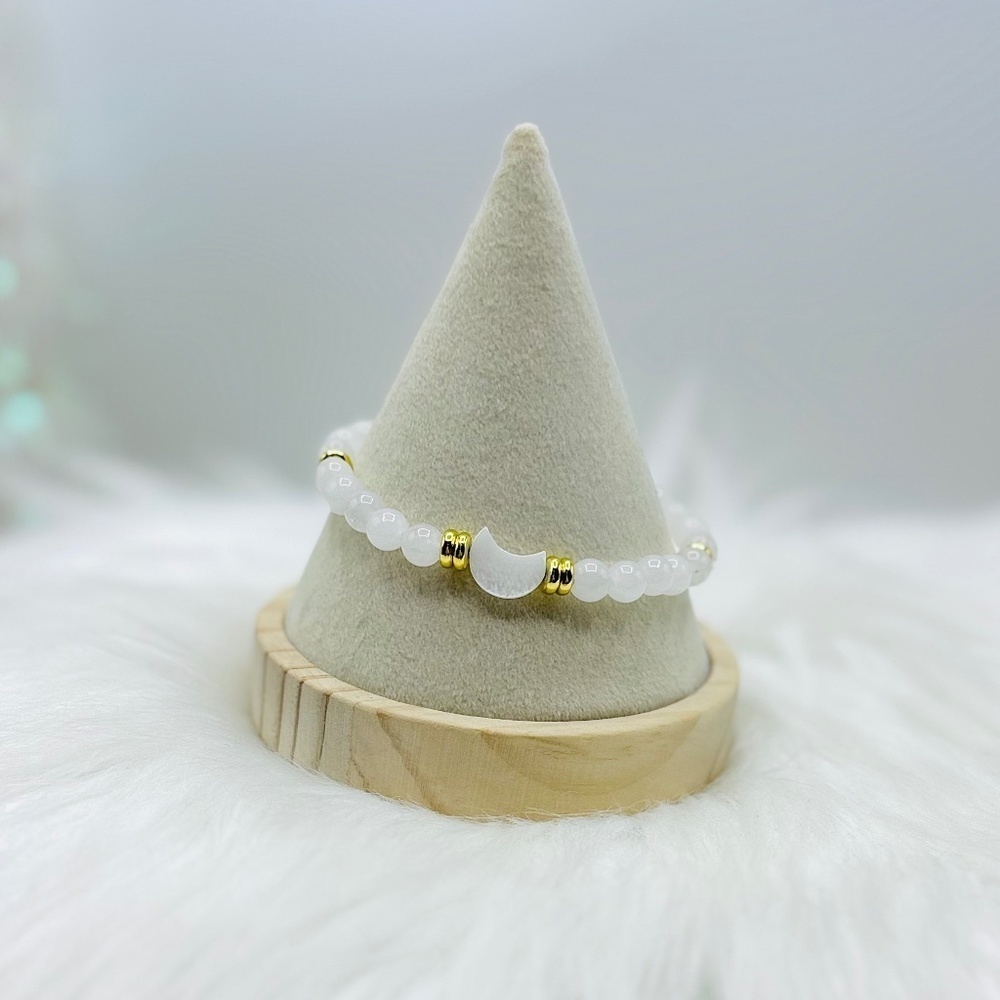 White Beaded Crescent Moon Bracelet